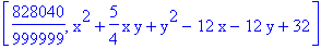 [828040/999999, x^2+5/4*x*y+y^2-12*x-12*y+32]